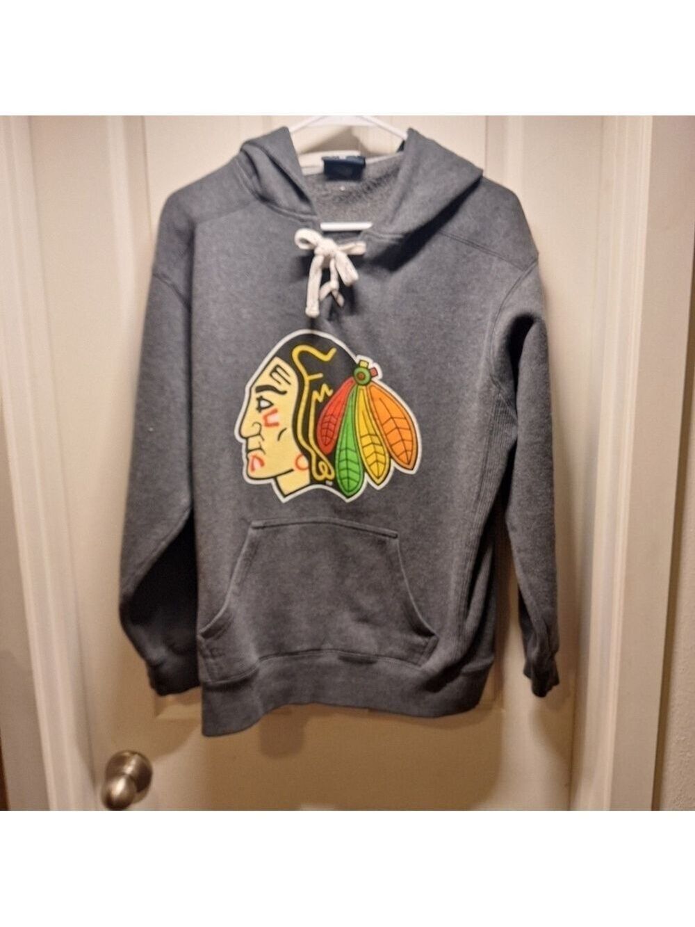 J America Blackhawks Gray Hoodie Medium